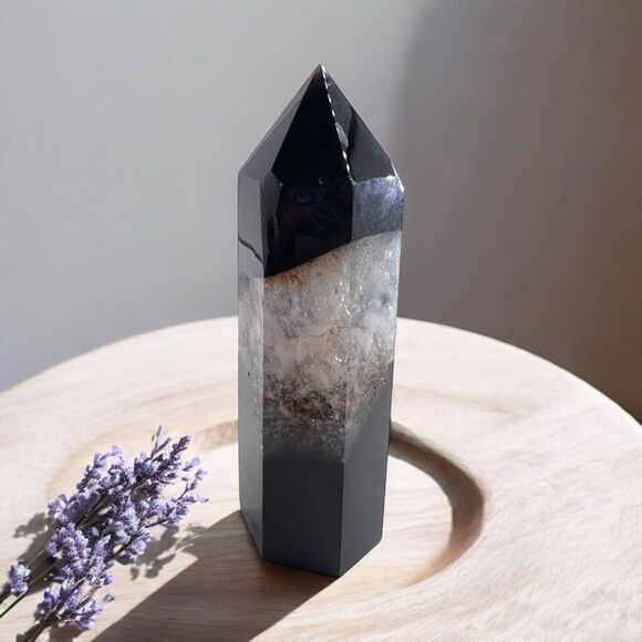 Black Agate Crystal Tower (3)‎ - Picture 1 of 12